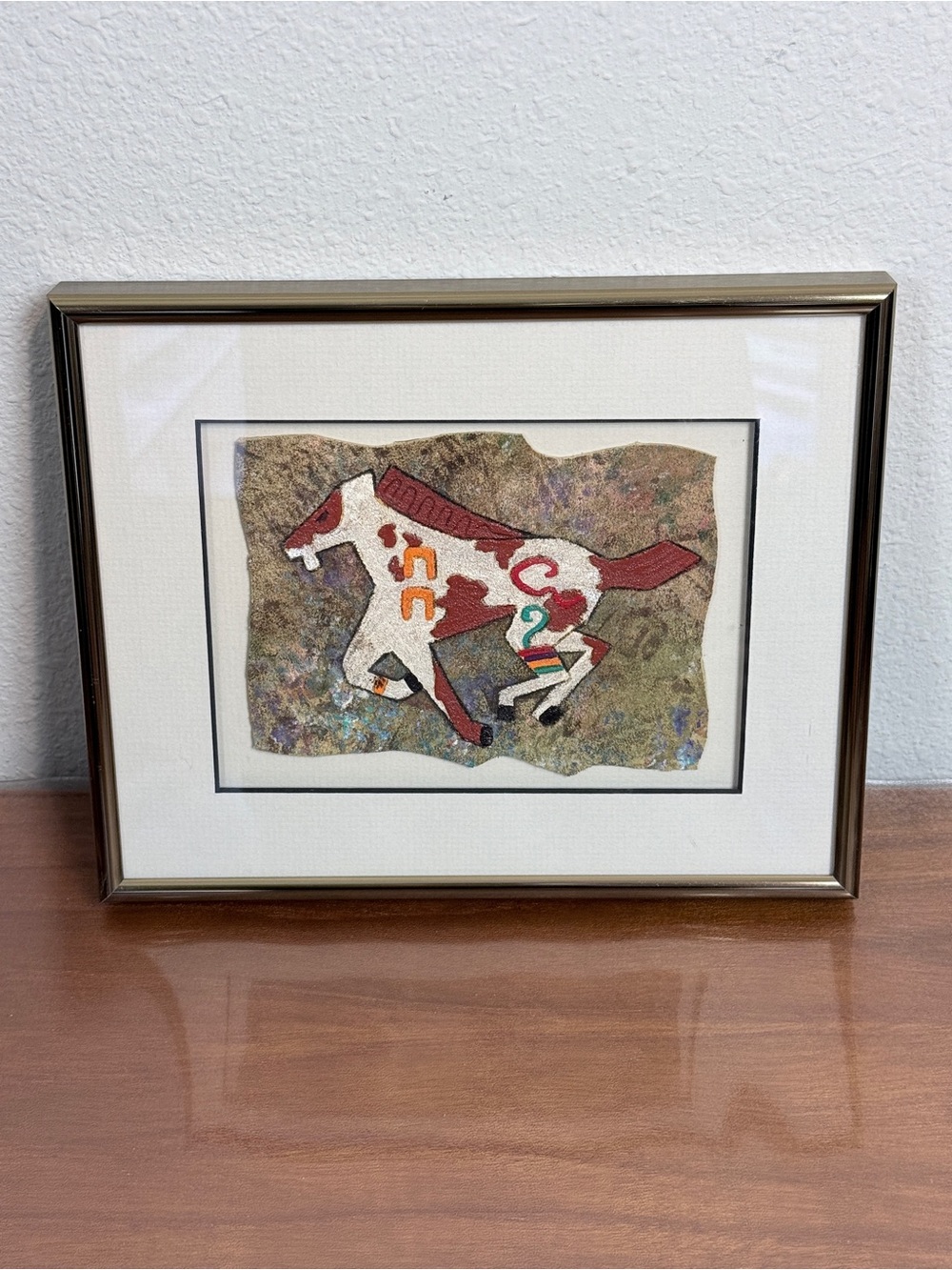Framed Artisan Mixed Media Horse Art Wall Hanging Gold Metal 8x10 Frame